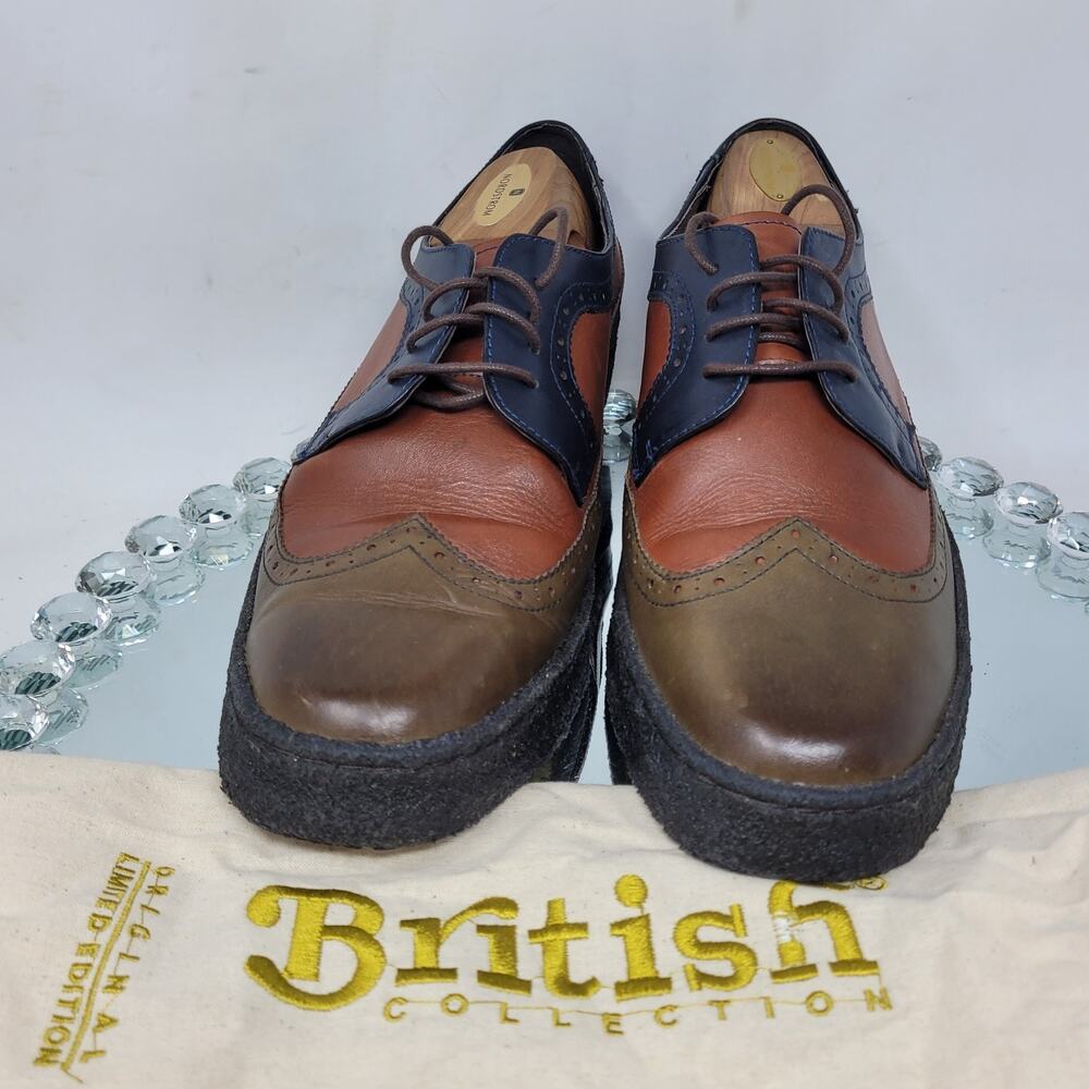 British Walker Shoes Wingtip Low Playboy Leather Mens 11 Brown Rust Blue 99.5%